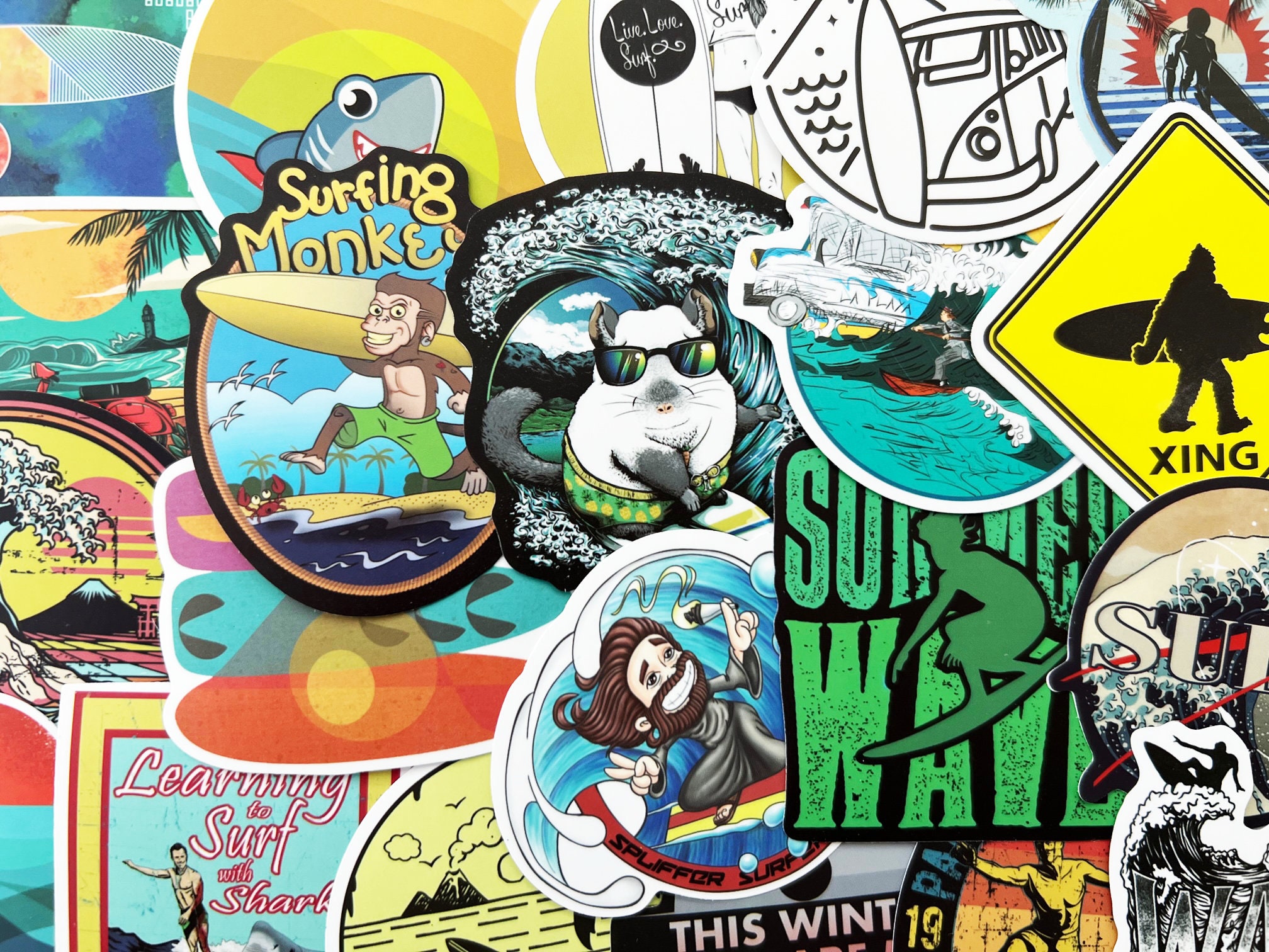 100 Surfing Ocean Stickers Pack Longboard Laptop Car Decals - Etsy