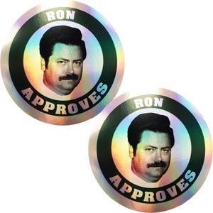 2x Shiny Parks and Rec Recreation Ron Swanson Approves Stickers