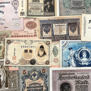 100+ år gamla 5 slumpmässiga vintagesedlar antika pengar set valuta kontanter gåva bild 3