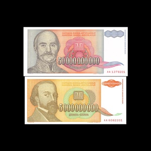 Jugosławia 5 50 miliardów nieobiegowych dinarów 1993 Banknoty Inflacja Waluta