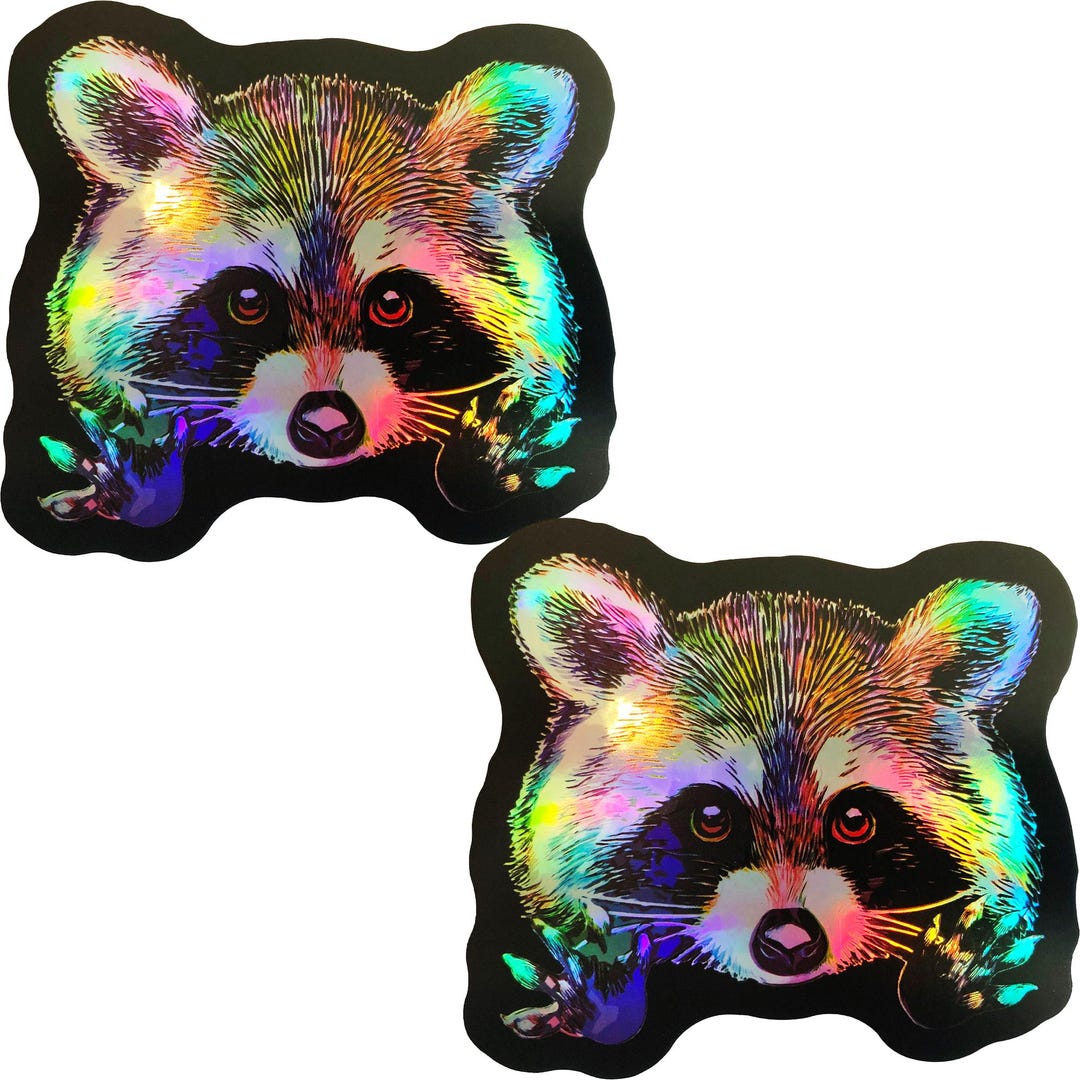 2x Shiny Cute Baby Raccoon Colorful Trash Panda Stickers 3 Inch Decals ...