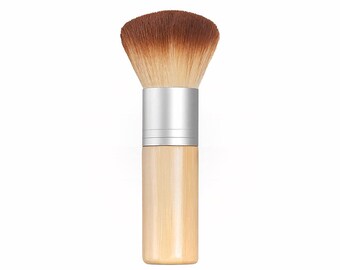 KABUKI BRUSH - Long Bamboo Handle - Soft Synthetic Bristles - 2 Toned Vegan Makeup Kabuki Brush