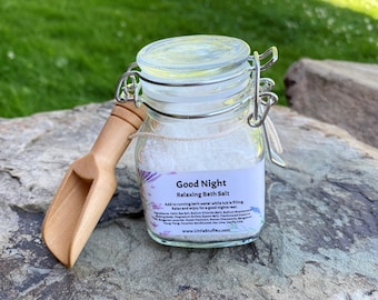 GOOD NIGHT Sleep Tight Natural Bath Salt with Lavender EO 4 oz Glass Jar