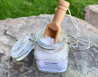 GOOD NIGHT Sleep Tight Natural Bath Salt with Lavender 4 oz Glass Jar