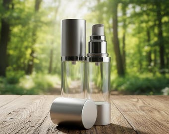 EMPTY Airless Pump Bottle 30ml Clear & Silver
