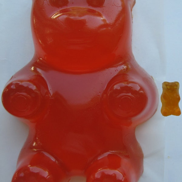 Edible Giant Gummy Bear.  ORANGE.  Made ONLY from the authentic Haribo product.  "Haribomb"