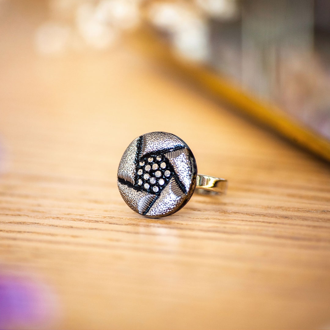 Bague Argent Vintage Années 80 - Verre Facetté Ikita, Taille Ajustable - Occasion