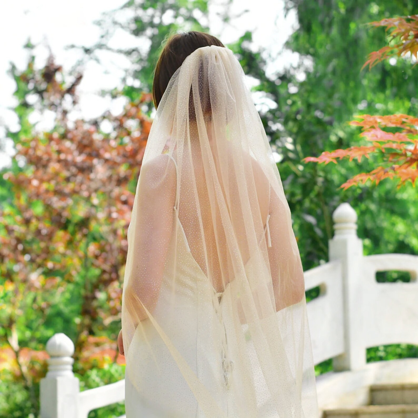 Simple Glitter Wedding Veil One Layer Sparkly Bridal Veil Etsy