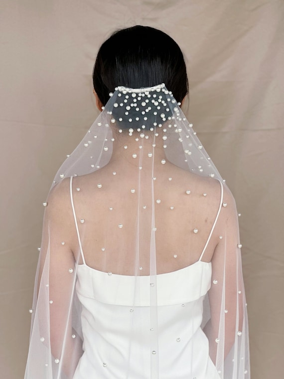 Clear Crystal and Pearl Cascade Bridal Veil - Ivory il_fullxfull.6952196594_g2qw.jpg main image 3