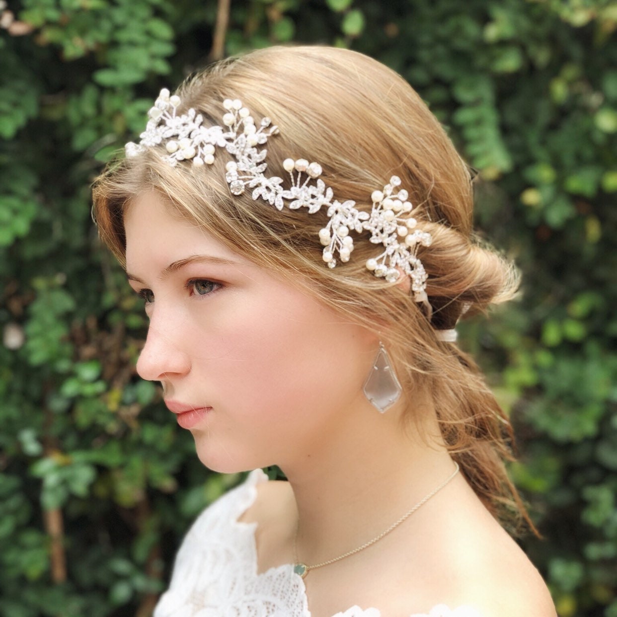Crystal Pearls Blatt Braut Haar Rebe Haarband Hochzeit Stirnband Krone