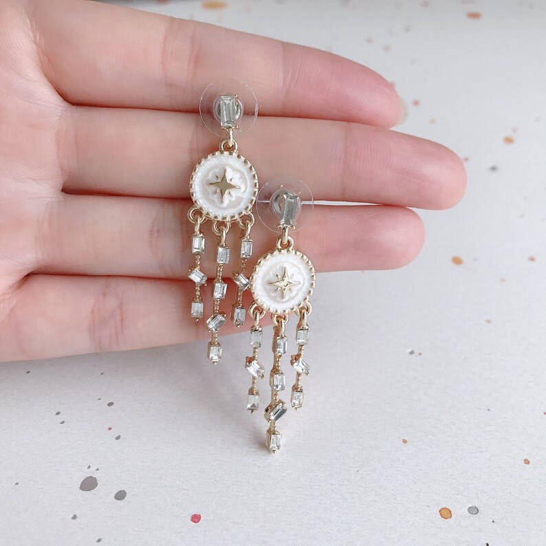 dream catcher earrings celestial boho earring 14k gold plated CZ earrings dangle drop earring geometric earring minimalist jewelry
