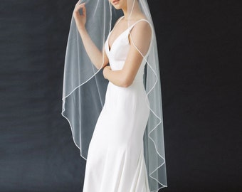 Simple Pencil Edge Wedding Veil, One Layer Minimalist Narrow Edge Bridal Veil