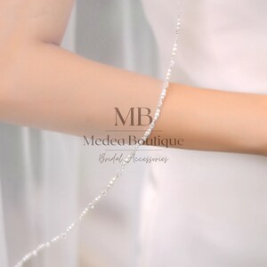 pearl crystal edge short wedding veil, fingertip floor length simple bridal veil