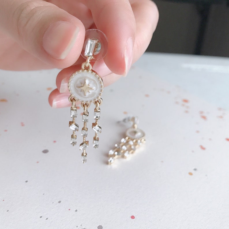 dream catcher earrings celestial boho earring 14k gold plated CZ earrings dangle drop earring geometric earring minimalist jewelry