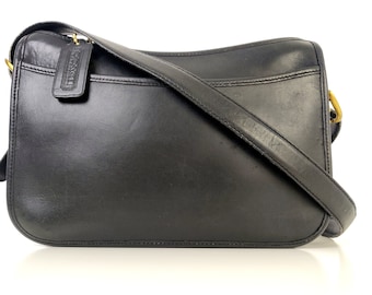 Authentic COACH USA Bonnie Cashin Black Genuine Leather camera bag cross body shoulder bag purse vintage