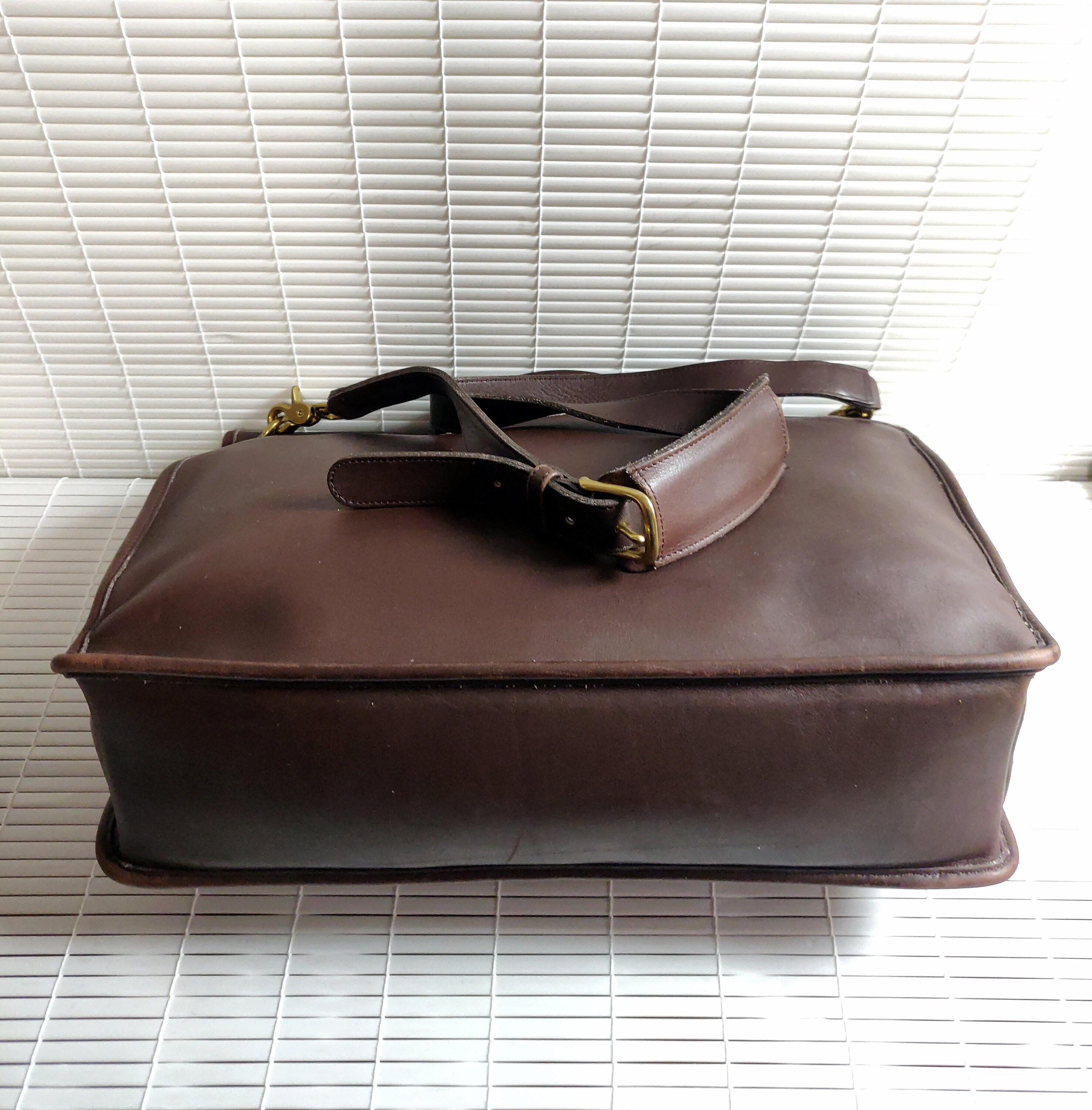 Authentic COACH Dark Brown Genuine Leather Flap Briefcase Cross