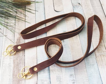 Designer's Long distressed Brown Genuine Leather Keychain key lanyard necklace Charm by Murka