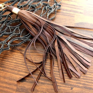 XL HANDMADE MURKA Nova Check Brown Genuine Leather 9&quot; long fringe tassel Key Bag Purse Charm Fob clasp Ring Decor keychain
