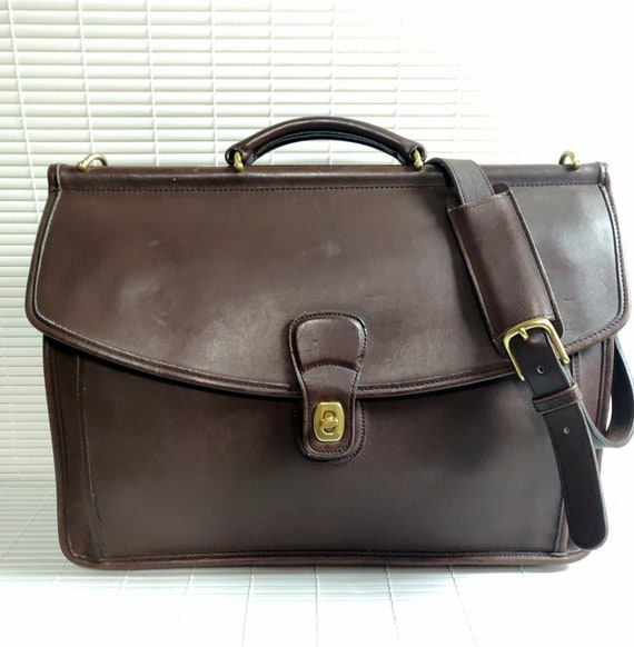 Authentic COACH Dark Brown Genuine Leather Flap Briefcase - Etsy Authentic COACH Dark Brown Genuine Leather Flap Briefcase - Etsy