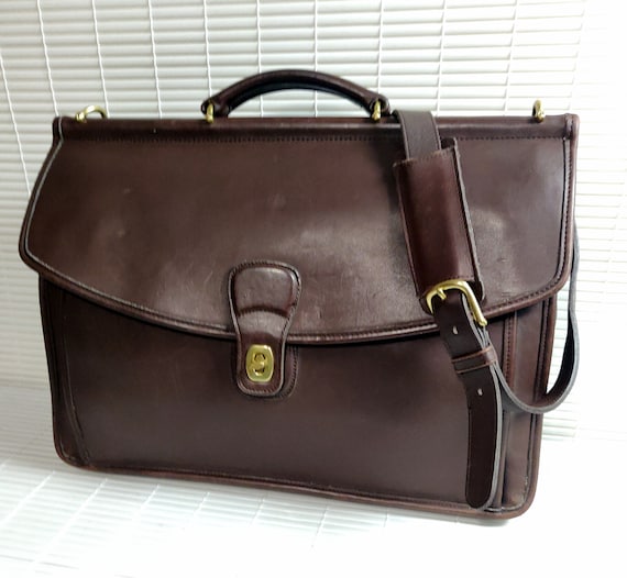 Authentic COACH Dark Brown Genuine Leather Flap Briefcase Cross