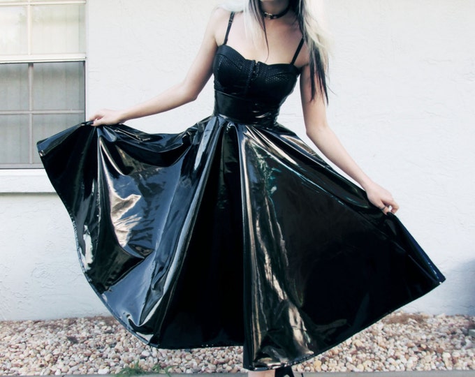 Vinyl PVC Vintage Style Pin up Skirt Size S M L High Waisted Etsy
