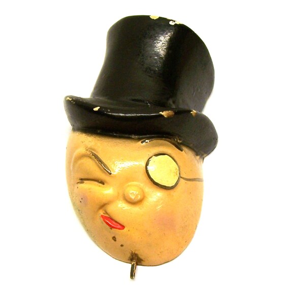 1940s Mr. Jiggs Chalkware Pot Holder Kitchen Plaque American Kitsch Wall Hanging
