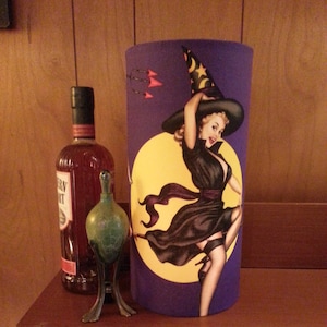 Pin-up girl Table lamp,  Witch flying broom across a full moon. WB6