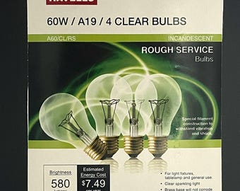 60 watt incandescent clear type A light bulbs with Edison e26 base