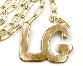 Initial Necklace Two Letters in Gold Bronze by Lisa Devlin