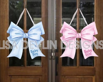 Baby Boy / Baby Girl Large Ribbon Door Hanger (PERSONALIZED Option) by Lisa Devlin