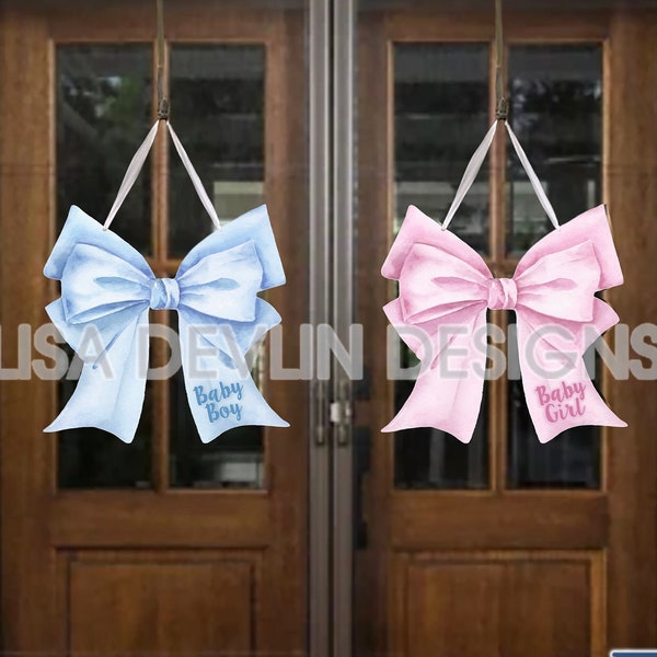 Baby Boy / Baby Girl Large Ribbon (Bow) Door Hanger (PERSONALIZED Option) by Lisa Devlin