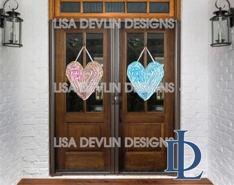 Baby Boy / Baby Girl Large Heart Door Hanger by Lisa Devlin