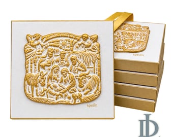 The Nativity Handmade Gold & White Canvas Art