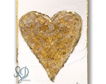 Heart Art on Canvas Crushed Glass Heart