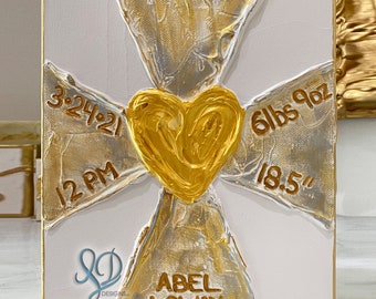 Cross on Canvas: Birth Announcement  / Baptism / Wedding Gift / Cross