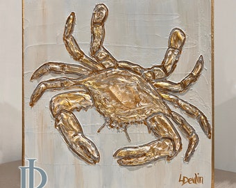 Textured Crab Painting, Mixed Media Canvas Art