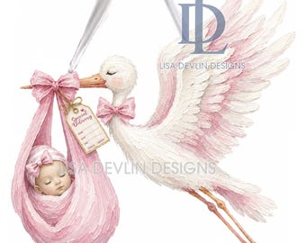 Personalized Stork Baby Door Hanger, Birth Announcement Sign, Hospital Door Hanger, Newborn Baby Name Sign, Baby Shower Gift