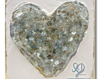 Heart Art on Canvas Crushed Glass Heart