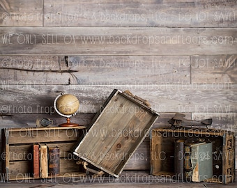 DIGITAL DOWNLOAD: Backdrop, Background, Traveler, Reader, Books, Globe, Map, Rustic, Crates, bookworm, back to school,  Instant, Photography