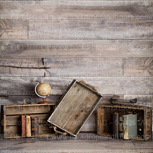 Reisender DIGITALer Fotografie Hintergrund - Leser, Bücher, Globe, Karte, rustikal, Kisten, Bücherwurm, Schulanfang, Vintage, Alt, Reise, Holz
