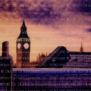 Mary Poppins Photography Backdrop, London Rooftop at Sunset, Cake Smash Background