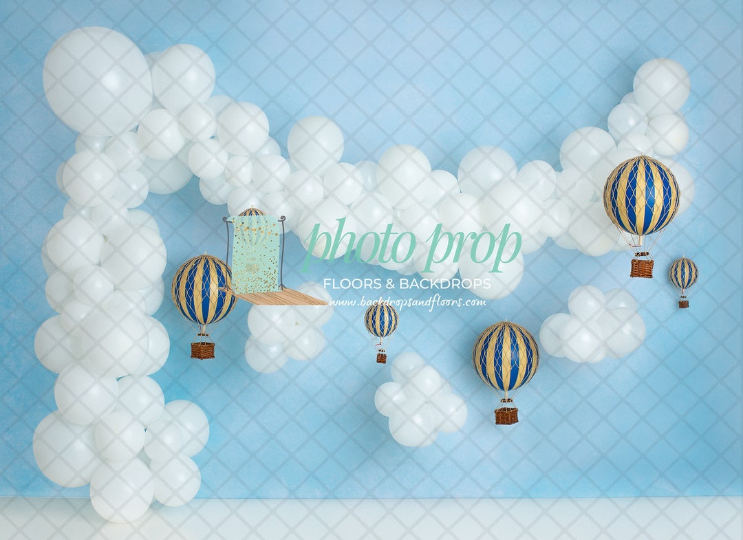 Hot Air Balloon Photography Backdrop - Puffy Clouds, Sky, Cake Smash ...