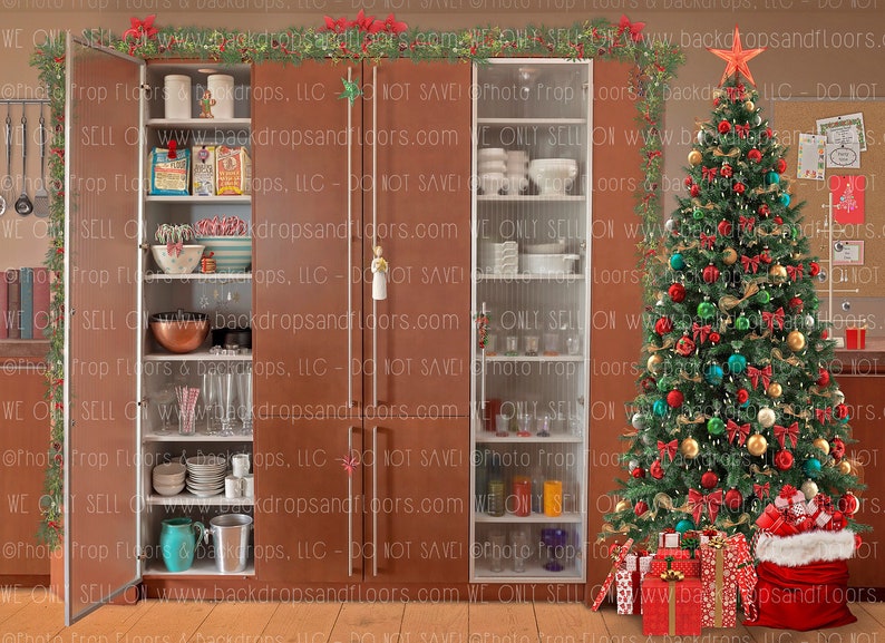 Christmas Kitchen Photography Backdrop Mrs Claus Santa | Etsy