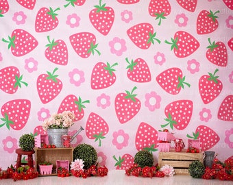 Strawberry Photography Backdrop - Cake Smash, Jars Jam, Strawberries, Two Sweet, Fresh Picked, Stand Farmers Market Birthday Shortcake Fruit