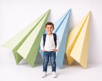 Giant Paper Airplanes Back to School Photography Backdrop, Kids Photos, Preschool Kindergarten School Portraits