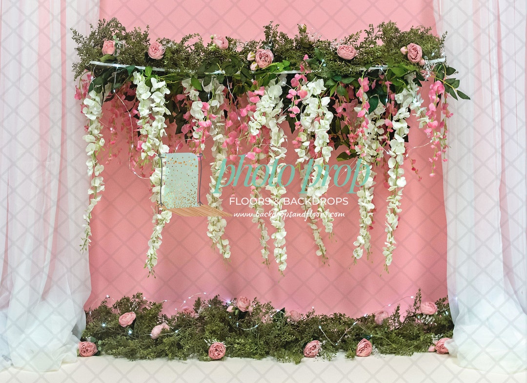 Hanging Flowers Vine Photography Backdrop Chic, Bohemian, Boho, Pink