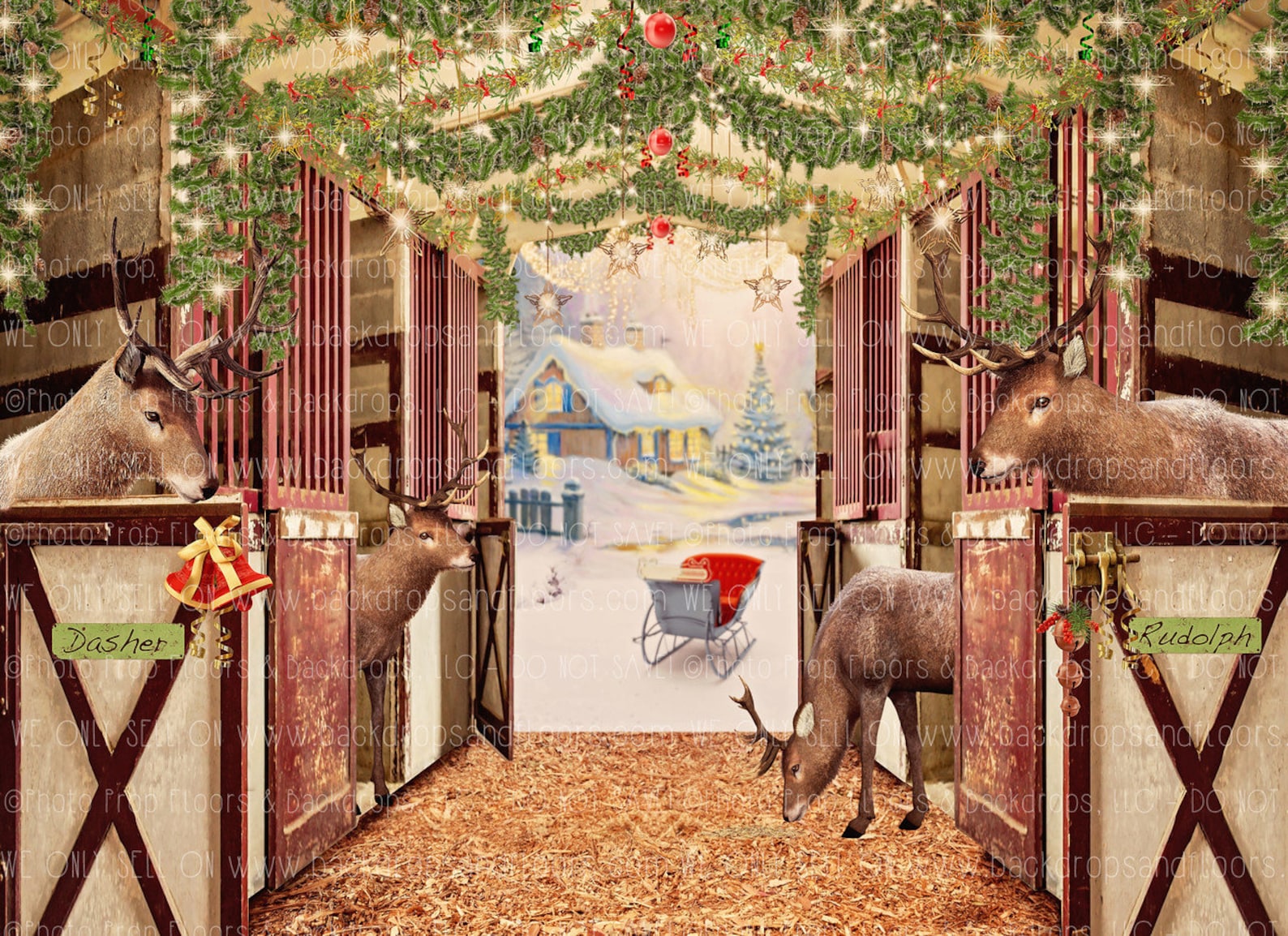 Santa's Reindeer Barn Photography Backdrop Christmas Etsy
