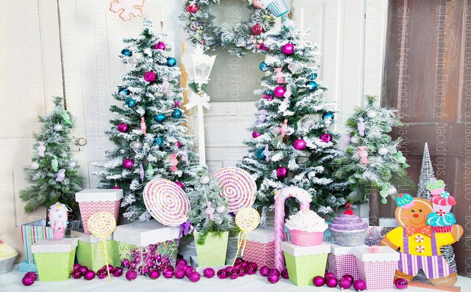 Candy Land Christmas Photography Backdrop Trees Snow Snowy | Etsy