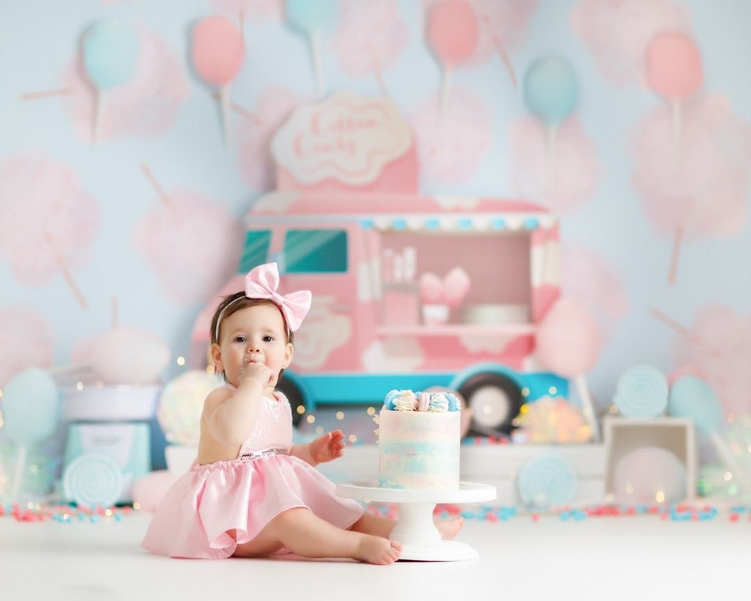 Cotton Candy Truck Photography Backdrop Stand, Store, Cart, Two Sweet