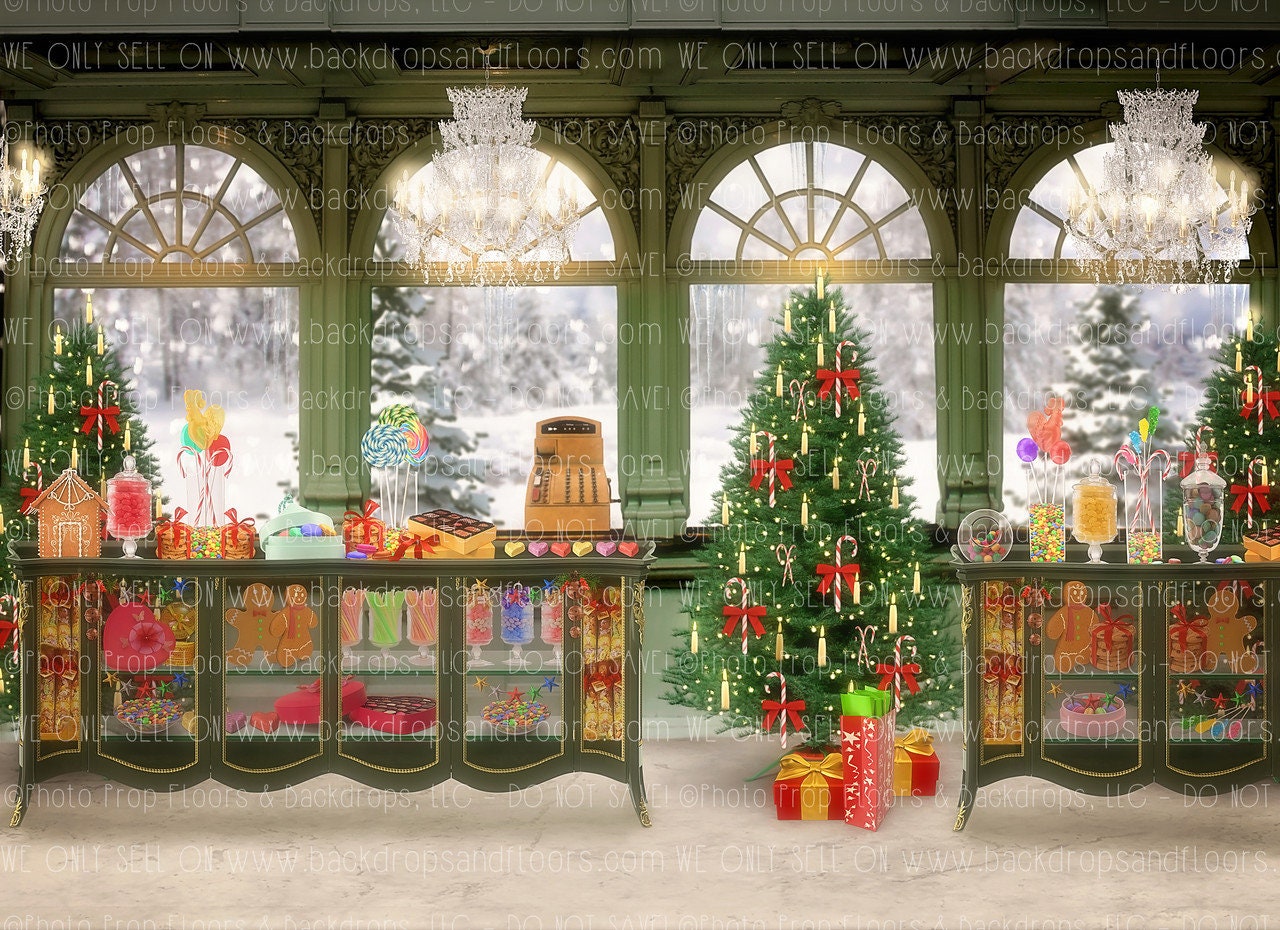 Christmas Storefront Photography Backdrop Santa's Etsy